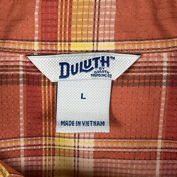 Duluth Trading Co Button Shirt Women's Size Large Orange Plaid Polyester Stretch - Picture 3 of 9